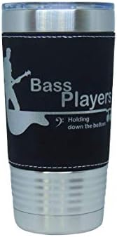 Bass Guitar Player Leather Wrapped Vacuum Insulated Tumbler 20 Oz Stainless-Steel Vacuum Mug For Music Lovers, (Black)