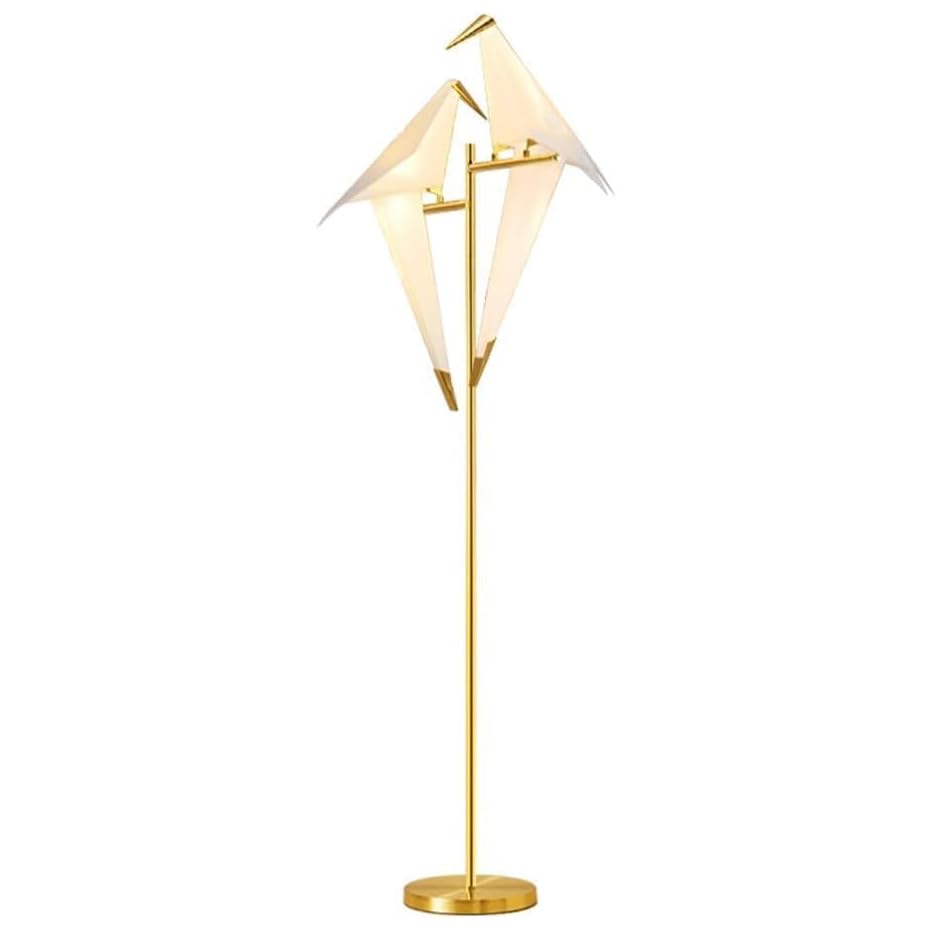 Lámpara de pie LED decorativa: luz moderna de pájaro dorado para oficina y sala