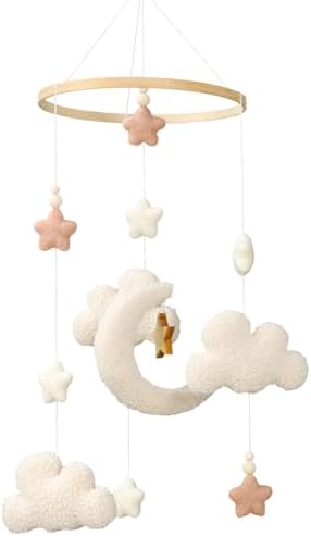 CroBlissful Crib Mobile for Boys Girls, Cute Stars Moon Cloud Boho Gender Neutral Hand-Crocheted Mobile for Baby Nursery Ceiling Mount Unisex