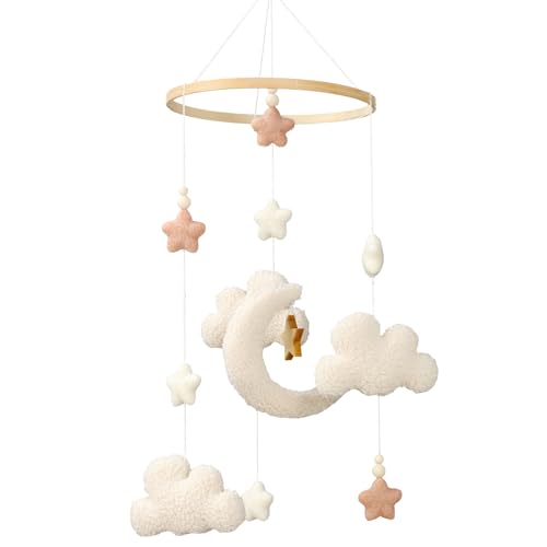 CroBlissful Crib Mobile for Boys Girls, Cute Stars Moon Cloud Boho Gender Neutral Hand-Crocheted Mobile for Baby Nursery Ceiling Mount Unisex