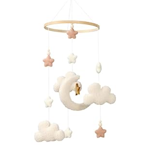 Crib Mobile for Boys Girls, Cute Stars Moon Cloud Boho Gender Neutral Hand-Crocheted Mobile for Baby Nursery Ceiling Mount Unisex