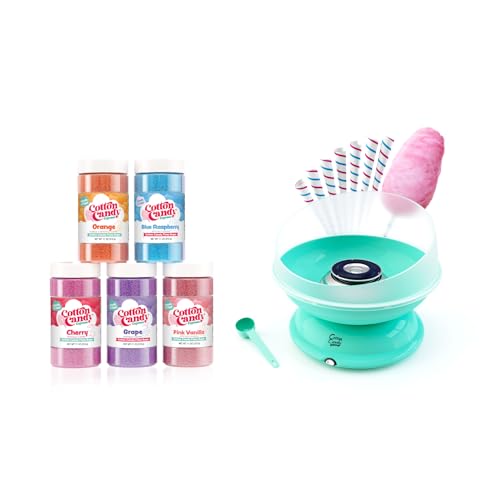 Cotton Candy Express BB1000-S Cotton Candy Machine, with 5-11oz. Jars of Cherry, Grape, Blue Raspberry, Orange, Pink Vanilla Floss Sugar & 50 Paper Cones Easy to Use and Clean