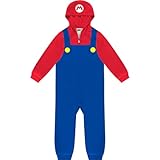 Super Mario Kids Onesie Pajamas - Boys Long Sleeve Zip Up Hooded Blanket Sleep - One Piece Costume - Official License Red Blue
