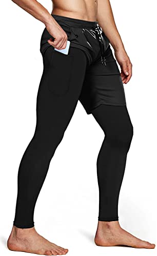 Aolesy Men's 2 in 1 Running Pants, Gym Workout Compression Pants for Men Training Athletic2