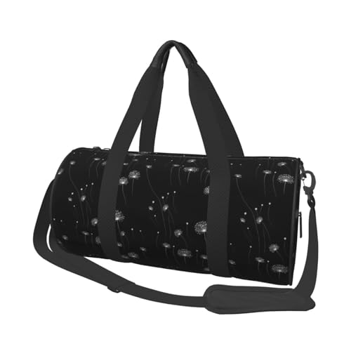 Minimalist White Dandelion Print Travel Duffle Bag, Sports Gym Bags for Women Men, Carry On Weekender Overnight Personal Item Travel Bags