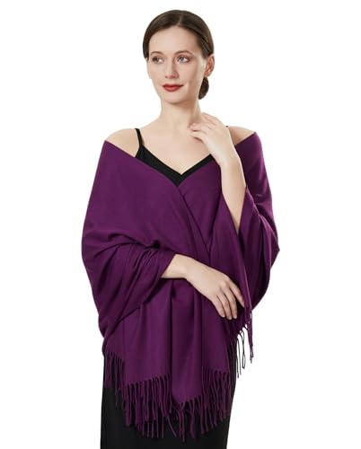 QBSM Womens Large Soft Wedding Evening Pashmina Shawls Wraps Scarfs,Dark Purple