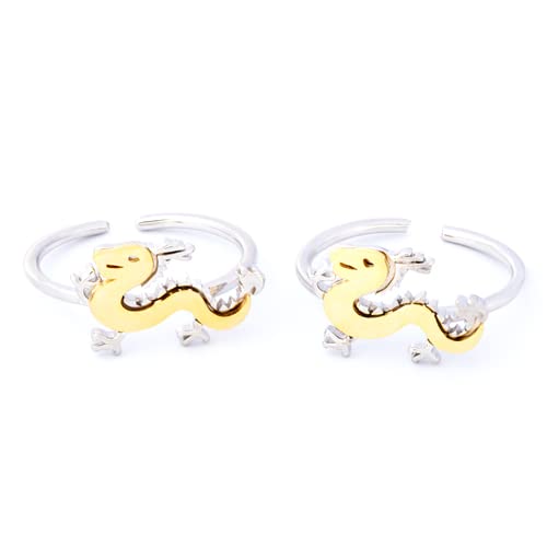 Swirly Dragon Pure 925 Sterling Silver Toe Ring | 2 Tone-Golden And Silver, No Stone | Adjustable Toe Ring For Women (3 gms)-image-8