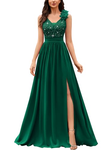 Image of Miusol Women's Vintage V-Neck Sequined Split Formal Evening Maxi Dress