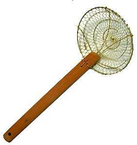 Sunrise Kitchen Supply 6" Round Brass Spider Strainer with Bamboo Handle