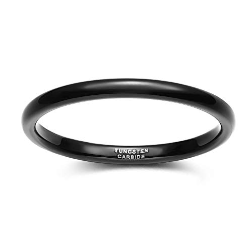 TRUMIUM 2mm 4mm 6mm 8mm Black Tungsten Ring for Men Women Wedding Band Domed High Polish Comfort Fit 4-153