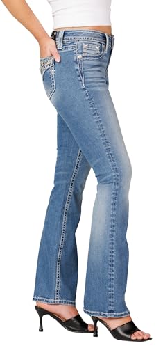 Miss Me Women's Silver Patch Fleur De Lis Faux Flap Pockets Mid-Rise Bootcut Jeans3