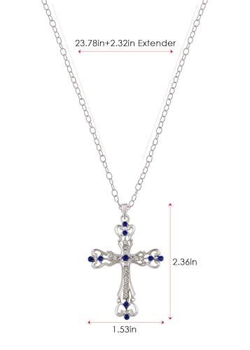 Image of Alilang Womens Black Silver Clear Crystal Rhinestones Celtic Holy Cross Pendant Necklace