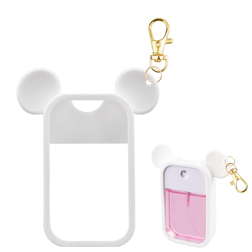 TERPINK Silicone Case Compatible with Touchland Hand Sanitizer Spray 1 fl oz Mouse Design Protective Case with Keychain for Power Mist and Glow Mist Hand Sanitizer Spray Accessory 1 Pack (White)