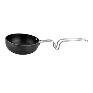 Tosaa Vagharia Hard Anodized Tadka Pan, 90mm, | Vaghar Pan | Chounk Pan | Baghar Pan for Frying Dal/Spices | Flame Safe | Gas Stove Safe | Stainless Steel Wired Handle | Scratch Resistant, Black