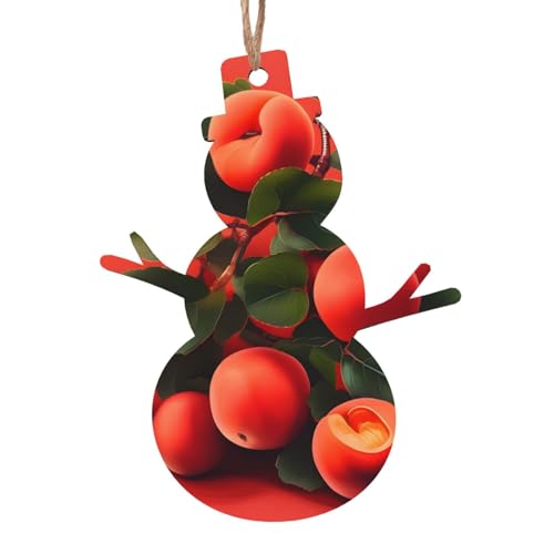 Red Apricot Patterns Wooden Ornaments - 6-Piece Set - Suitable for Decorating Christmas Trees, Doors, and Windows - Snowman Shape