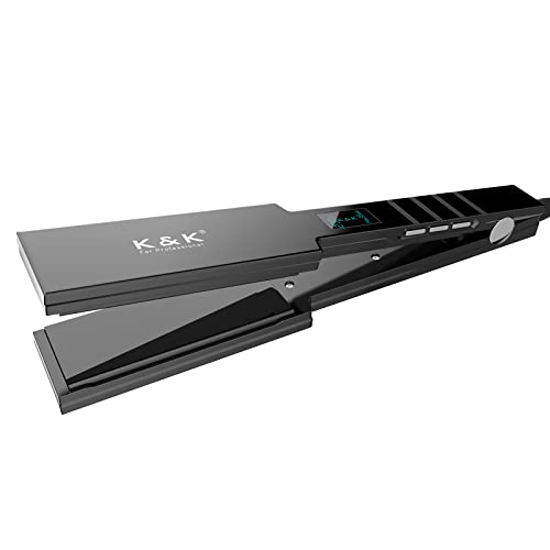 K&K Nano Hair Straighteners Wide Plates, Adavance Ceramic Coated Plates Digital Display Ultra-Fast Heat Up 80-230 °C Auto Safety Shut Off Plancha De Pelo Dual Voltage UK Plug, for Thick Hair
