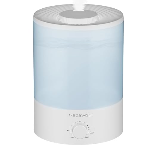 MegaWise Healthy Top-Refill Cool Mist Humidifiers for Bedroom, 24dB Ultrasonic Air Vaporizer with Water Filter for Baby [PP Material], Colorful Night Light,1 Gal Essential Oil Diffuser, Auto Shut Off