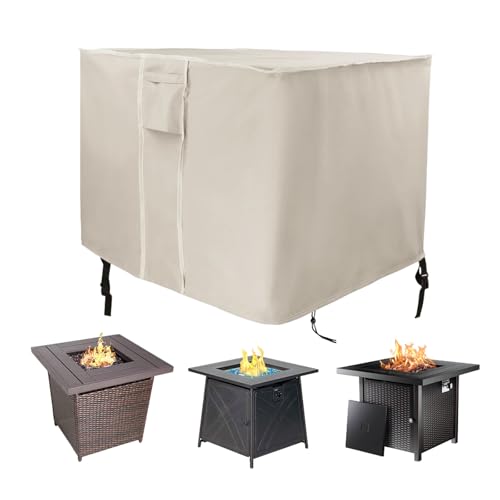 Saking Fire Pit Cover 28 Inch, 600D Heavy Duty Square Fire Pit Cover Waterproof, Gas Fireplace Fire Pit Table Cover for Propane Fire Pit - 28 x 28x 25 Inch (Beige) by Saking - Used condition - US$18.32