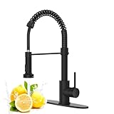 Black Kitchen Faucet with Pull Down Sprayer, High Arc Spring 304 Stainless Steel Commercial Kitchen Sink Faucet,1 or 3 Hole Installation for Farmhouse, RV Camper, Laundry & Utility Sink