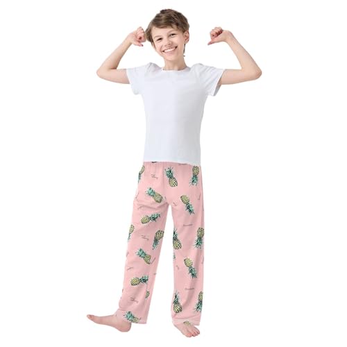 ZZXXB Pineapple Boys Long Pants Soft Trousers Elastic Waist Kids Lounge Bottoms with Pockets S-XL2