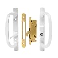 LWZH White Patio Sliding Glass Door Handle Set, Replacement Sliding Door Handle with Keys, Reversible Design Sliding Patio Door Lock Fits 1-3/8" to 2-1/4" Thick Door, 3-15/16" Screw Hole Spacing