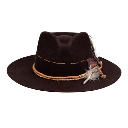 Image of RUEDIGER Vintage Wide Brim Fedora Hats 100% Wool Stiff Felt Hat Rancher Hat with Lightning Logo Handmade Distressed /Burned