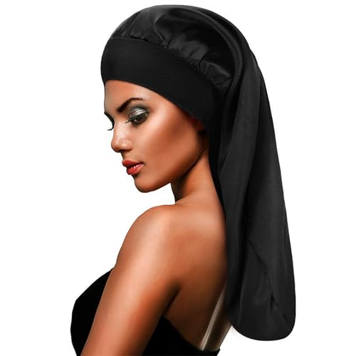 Women's High Elastic Wide-Brim Long Tube Hat Sleep Hat Long Satin Bonnet Sleep Cap Hair Care Cap for Long Hair LCC776-06