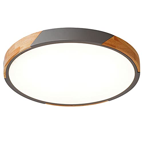 Lampe plafond de chambre ronde style scandinave en bois et fer
