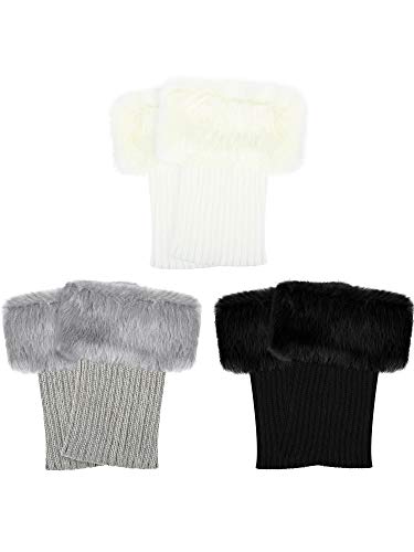 3 Pairs Women Faux Fur Boot Cuff Furry Leg Warmers for Winter Fuzzy Knitted Boot Socks Toppers