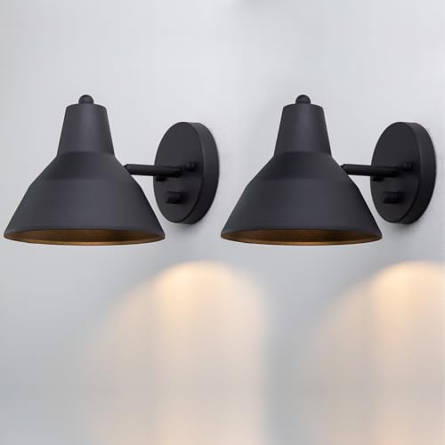 Image of Yosoan Set of 2 Black Indoor Vanity Wall Sconce with Dimming On Off Switch | Hardwired Vintage Fixture with 6.89 inch Bowl Metal Shade Reading Bedroom Bunk