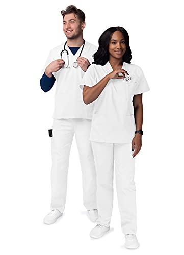 Sivvan Unisex Scrubs - Classic V-Neck Top & Drawstring Pants Scrub Set - S8400 - White - M #TOP2