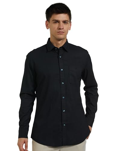 Image of Men Black Slim Fit Print Full Sleeves Casual Shirt