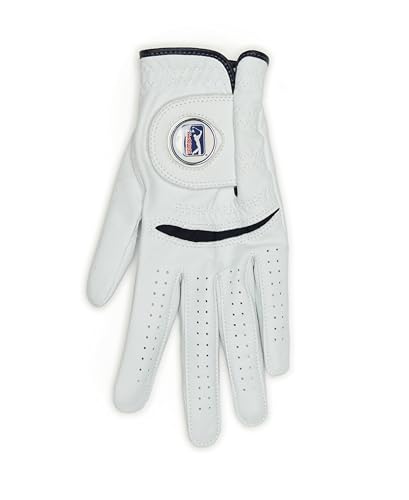 PGA Tour Men's Men'S Leather Golf Glove With Ball Marker, Bright White, Medium-Large