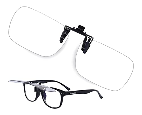 FONHCOO Clip on Blue Light Blocking Glasses Womens Mens Over Prescription Glasses Frameless Lens Computer Gamer Eyeglasses Transparent (Flip-Up)