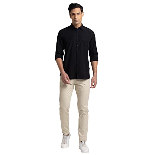 Image of Parx Men Low Rise Tapered Fit Solid Pattern Cotton Spandex Blend Flat Front Casual Trouser