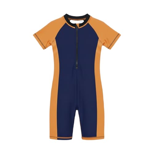 Image of A.T.U.N. (ALL THINGS UBER NICE) Girls One Piece Swimsuit with Front Zip Closure | Half Sleeve Athletic Swimwear with Knee Length Fit | Comfortable Pool and Beach Swimming Costume for Kids