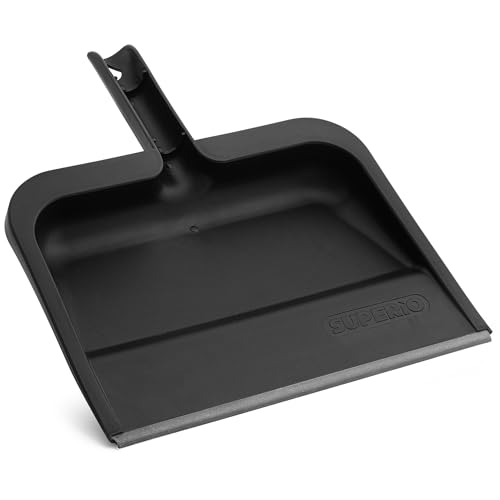 Image of Superio Clip-On Dustpan with Rubber Lip - 10-inch Wide Durable Plastic Dust Pan with Comfort Grip Handle, (Clip-on Dustpan with Rubber Lip, Black) (Black)