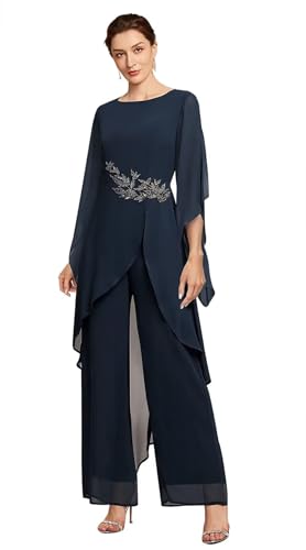 Mother of The Bride Pant Suits for Wedding with Beaded 3/4 Sleeve Pantsuit for Women Dressy JH0044
