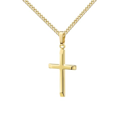 JEVELION Kreuzkette 333 Gold Kreuzanhänger 8 Karat Gelbgold hochglanz poliert – Goldschmuck für Damen Mit Kette 925 Silber vergoldet - Kettenlänge 45 cm.