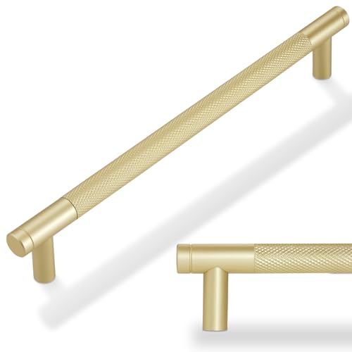 POVEFONK 20 Pack 7-1/2 inch(192mm) Brushed Brass Kitchen Cabinet Handles Knurled Cabinet Pulls Gold Drawer Pulls Kitchen Hardware