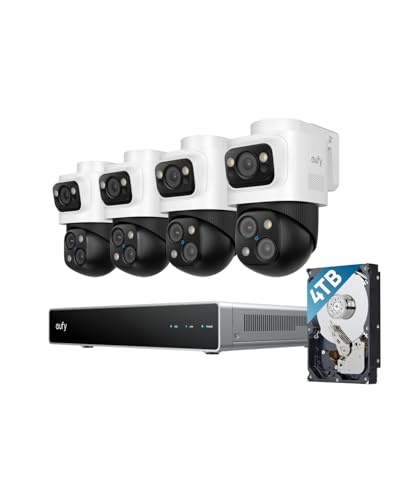 eufy 4K NVR Security Camera System S4 Max, 4TB HDD,Power Over Ethernet, Wired, 24/7 Recording, Triple Lens Bullet-PTZ Cam, 360° PTZ, Up to 16CH, Cross-Cam Tracking, 8× Auto Zoom, Smart Video Search