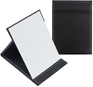 YouMen Portable Folding Makeup Mirror Black PU Leather Travel Mirror Vanity Mirrors with Stand Super HD Compact Foldable Mirror for Travel,Camping, Office Des (7 * 5In)