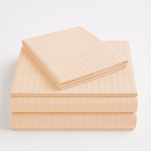 Listado de Sabanas Sognare Precio los más recomendados. 41 Bluelander Juego de Sabanas, Sabanas Matrimoniales, 4 Piezas, 1800 Hilos, Cómodas y Frescas, Calidad de Lujo, Hipoalergénicas, Lavado a Máquina (Beige Rayas, Matrimonial)