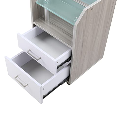Image of Glass Glow Pedicure Trolley Light Wood Cart for Nail Salon Furniture & Equipment