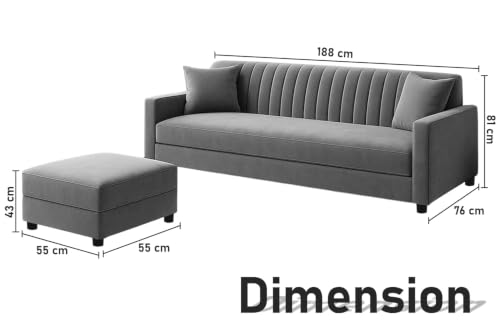 Image of Rosebell Sofa Set with Ottoman Combo 3 Seater Sofa Set with Matching Footrest for Living Room,Office, & Bedroom - Grey
