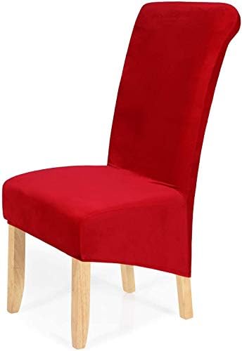 Velvet Stretch Dining Chair Slipcovers Set of 4 - Spandex Plush Short Chair Covers Solid Large Dining Room Chair Protector Home Decor, Red