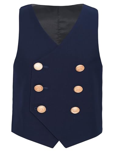 Boy's Double-Breasted Formal Suit Vest School Uniform Waistcoat for Graduation Wedding Party