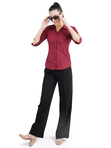 Image of Skyla Women's Cotton Rich Formal Shirt | 3 /4 Sleeve Office Wear | Regular Fit Business Casual Workwear