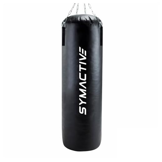 Amazon Brand - Symactive High Performance Heavy Duty 4 feet Filled Punching Bag with Rust Proof Stainless Steel Hanging Chain | SRF Material | for Boxing, MMA and Muay Thai | Black