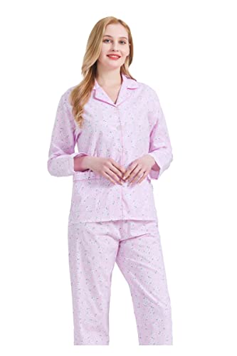 Image of GLOBAL Women Cotton Pajamas Long Sleeve PJs Button Down Sleepwear S-3XL